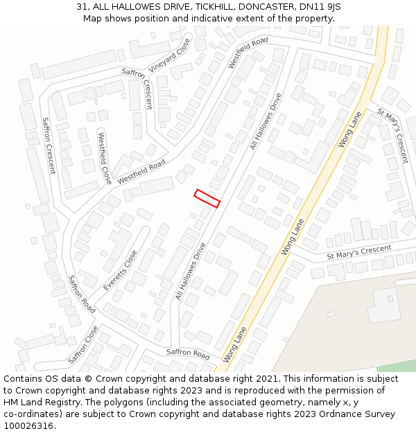 31, ALL HALLOWES DRIVE, TICKHILL, DONCASTER, DN11 9JS: Location map and indicative extent of plot