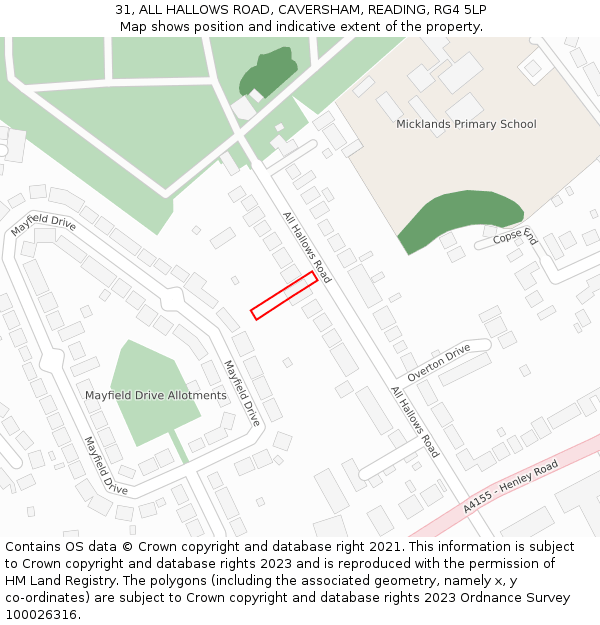 31, ALL HALLOWS ROAD, CAVERSHAM, READING, RG4 5LP: Location map and indicative extent of plot