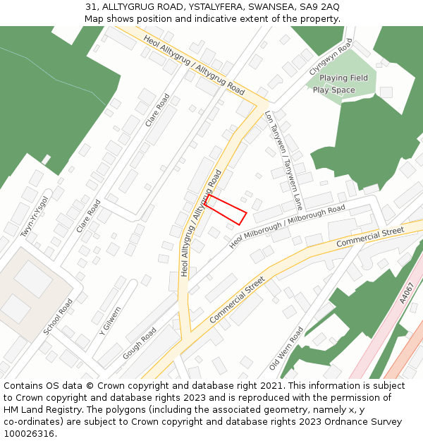 31, ALLTYGRUG ROAD, YSTALYFERA, SWANSEA, SA9 2AQ: Location map and indicative extent of plot