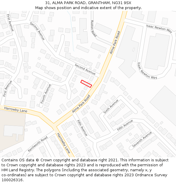 31, ALMA PARK ROAD, GRANTHAM, NG31 9SX: Location map and indicative extent of plot