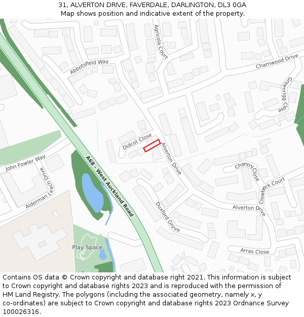 31, ALVERTON DRIVE, FAVERDALE, DARLINGTON, DL3 0GA: Location map and indicative extent of plot