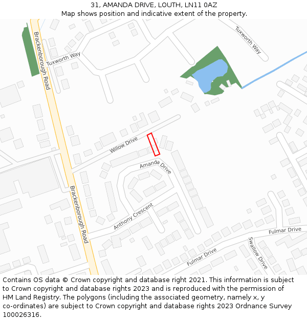 31, AMANDA DRIVE, LOUTH, LN11 0AZ: Location map and indicative extent of plot