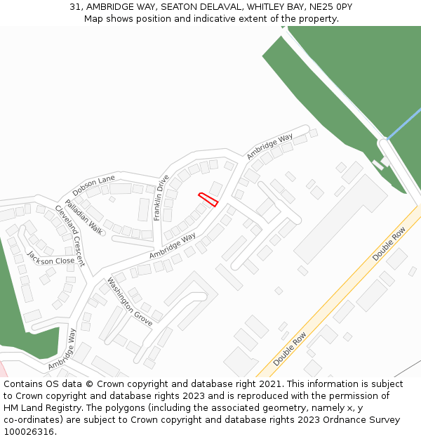 31, AMBRIDGE WAY, SEATON DELAVAL, WHITLEY BAY, NE25 0PY: Location map and indicative extent of plot