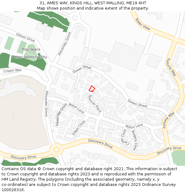 31, AMES WAY, KINGS HILL, WEST MALLING, ME19 4HT: Location map and indicative extent of plot