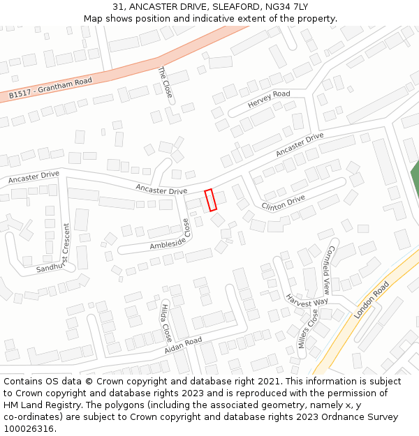 31, ANCASTER DRIVE, SLEAFORD, NG34 7LY: Location map and indicative extent of plot