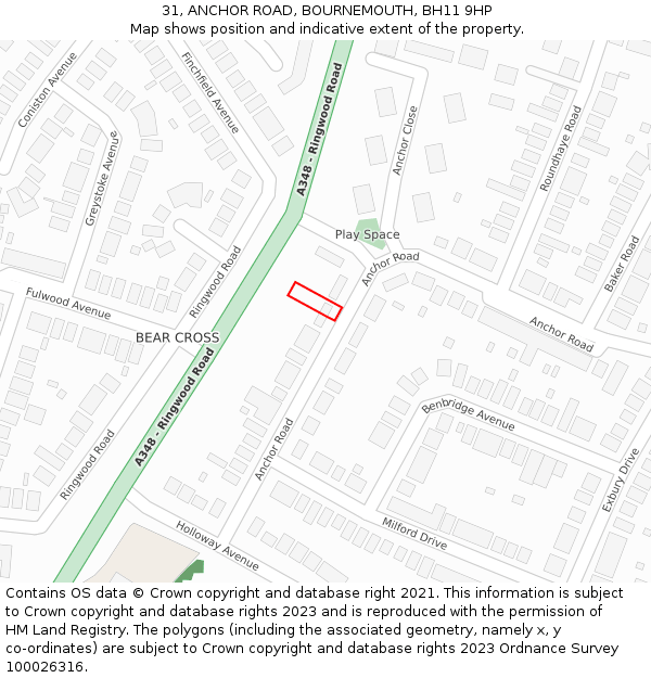 31, ANCHOR ROAD, BOURNEMOUTH, BH11 9HP: Location map and indicative extent of plot