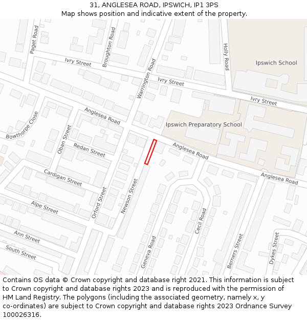 31, ANGLESEA ROAD, IPSWICH, IP1 3PS: Location map and indicative extent of plot