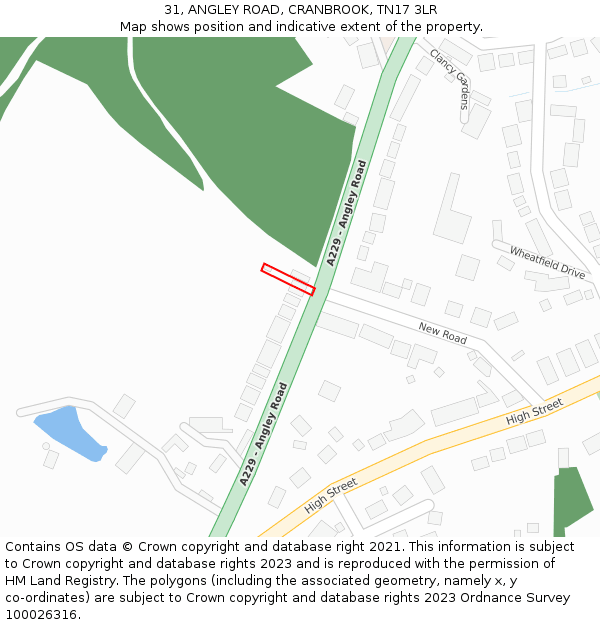 31, ANGLEY ROAD, CRANBROOK, TN17 3LR: Location map and indicative extent of plot