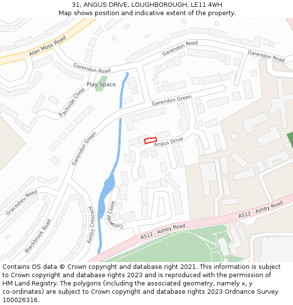 31, ANGUS DRIVE, LOUGHBOROUGH, LE11 4WH: Location map and indicative extent of plot