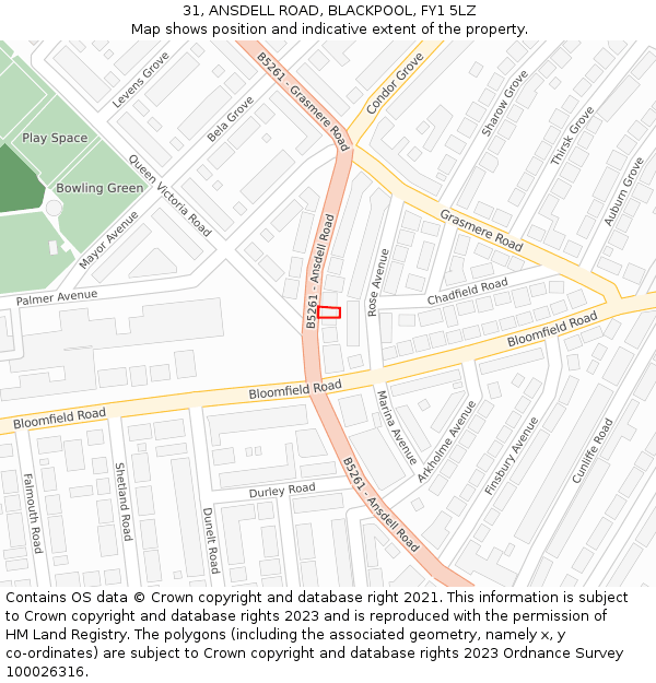 31, ANSDELL ROAD, BLACKPOOL, FY1 5LZ: Location map and indicative extent of plot