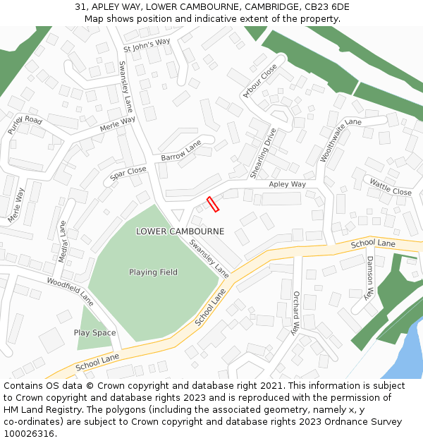 31, APLEY WAY, LOWER CAMBOURNE, CAMBRIDGE, CB23 6DE: Location map and indicative extent of plot