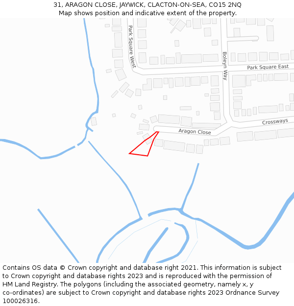 31, ARAGON CLOSE, JAYWICK, CLACTON-ON-SEA, CO15 2NQ: Location map and indicative extent of plot