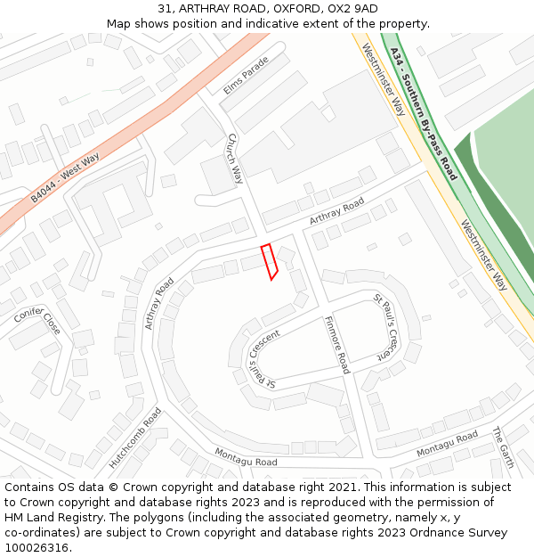 31, ARTHRAY ROAD, OXFORD, OX2 9AD: Location map and indicative extent of plot