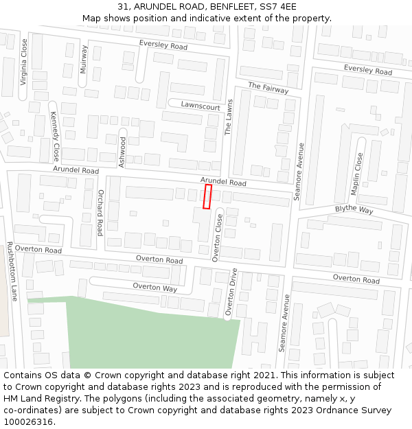 31, ARUNDEL ROAD, BENFLEET, SS7 4EE: Location map and indicative extent of plot