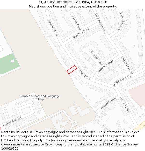 31, ASHCOURT DRIVE, HORNSEA, HU18 1HE: Location map and indicative extent of plot