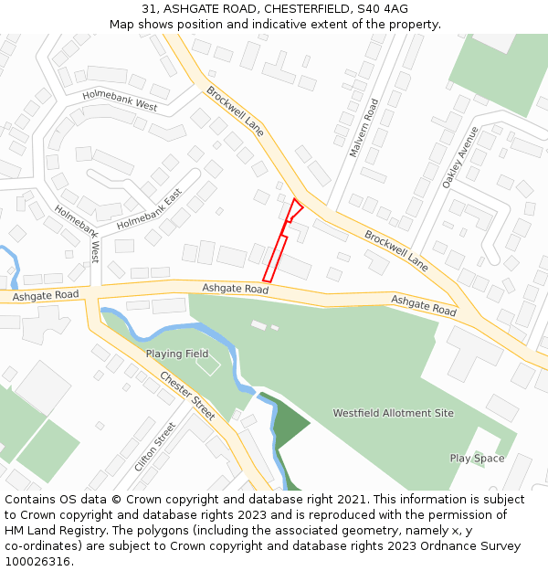 31, ASHGATE ROAD, CHESTERFIELD, S40 4AG: Location map and indicative extent of plot