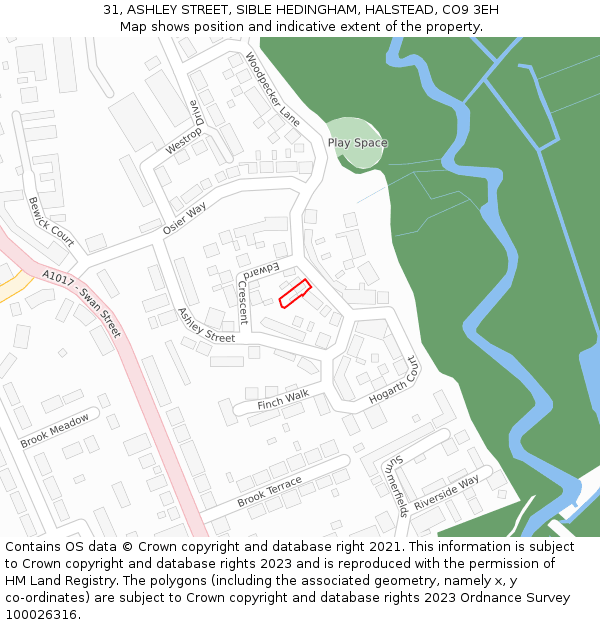 31, ASHLEY STREET, SIBLE HEDINGHAM, HALSTEAD, CO9 3EH: Location map and indicative extent of plot