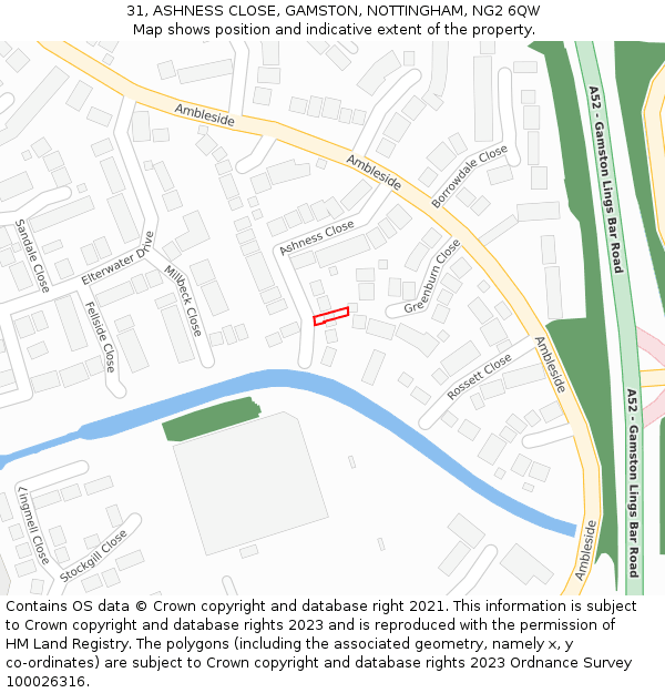 31, ASHNESS CLOSE, GAMSTON, NOTTINGHAM, NG2 6QW: Location map and indicative extent of plot