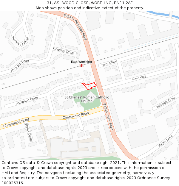 31, ASHWOOD CLOSE, WORTHING, BN11 2AF: Location map and indicative extent of plot