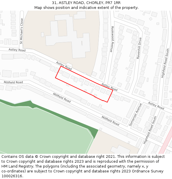 31, ASTLEY ROAD, CHORLEY, PR7 1RR: Location map and indicative extent of plot