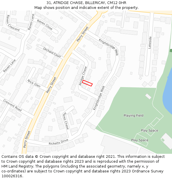 31, ATRIDGE CHASE, BILLERICAY, CM12 0HR: Location map and indicative extent of plot