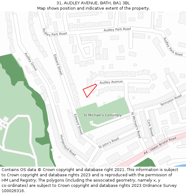 31, AUDLEY AVENUE, BATH, BA1 3BL: Location map and indicative extent of plot