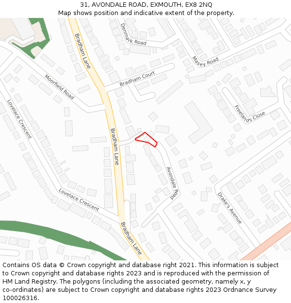 31, AVONDALE ROAD, EXMOUTH, EX8 2NQ: Location map and indicative extent of plot