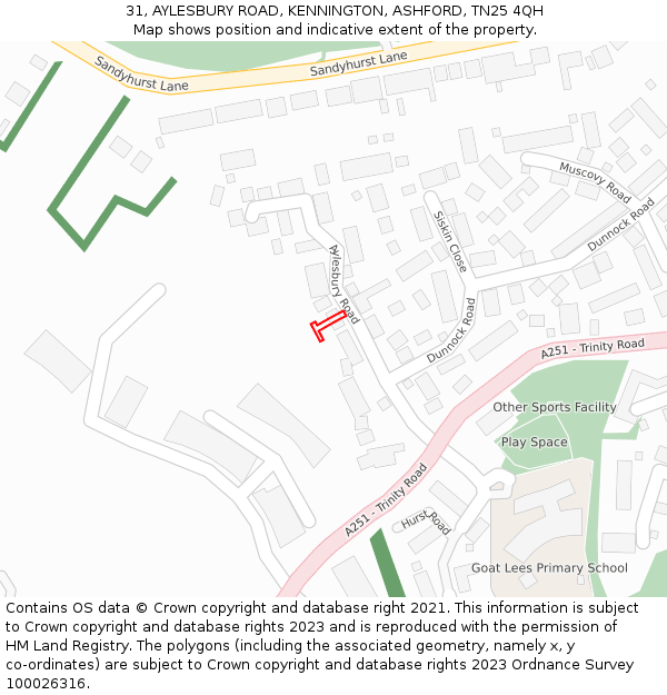 31, AYLESBURY ROAD, KENNINGTON, ASHFORD, TN25 4QH: Location map and indicative extent of plot