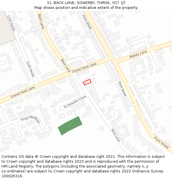 31, BACK LANE, SOWERBY, THIRSK, YO7 1JT: Location map and indicative extent of plot
