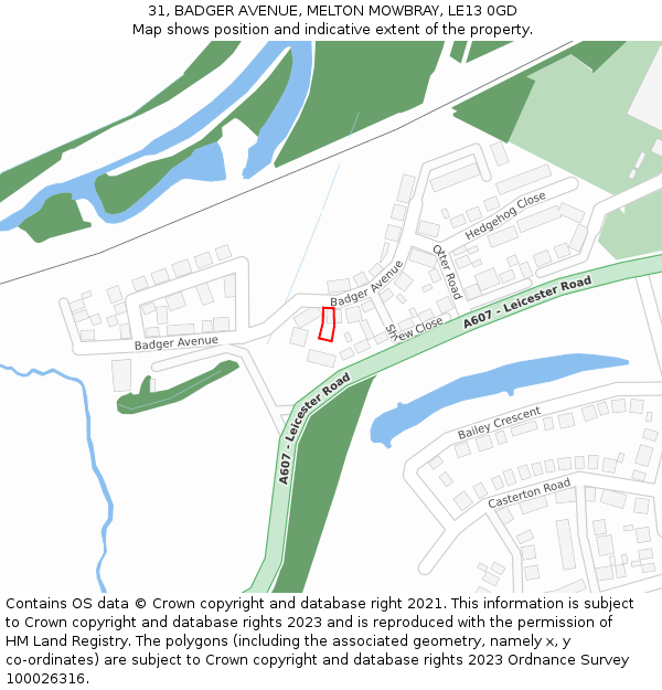 31, BADGER AVENUE, MELTON MOWBRAY, LE13 0GD: Location map and indicative extent of plot