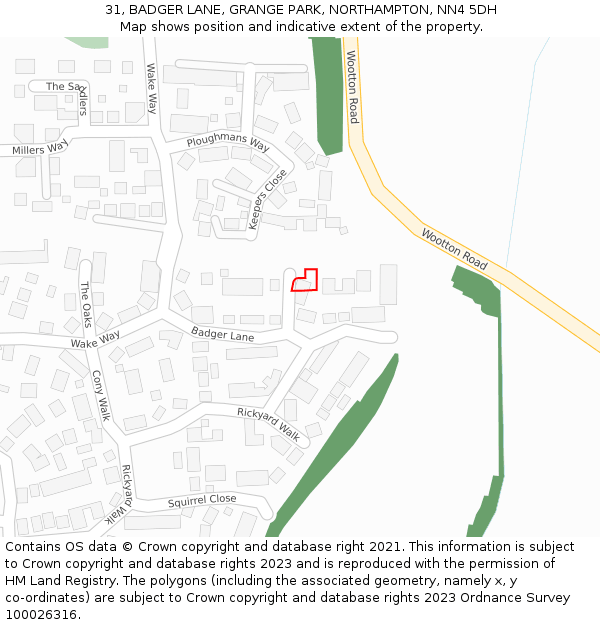 31, BADGER LANE, GRANGE PARK, NORTHAMPTON, NN4 5DH: Location map and indicative extent of plot