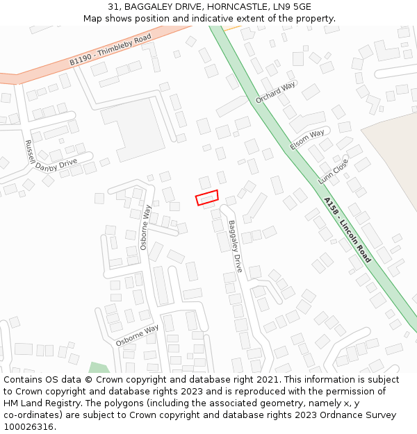 31, BAGGALEY DRIVE, HORNCASTLE, LN9 5GE: Location map and indicative extent of plot