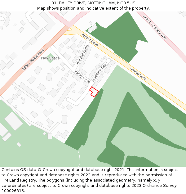 31, BAILEY DRIVE, NOTTINGHAM, NG3 5US: Location map and indicative extent of plot