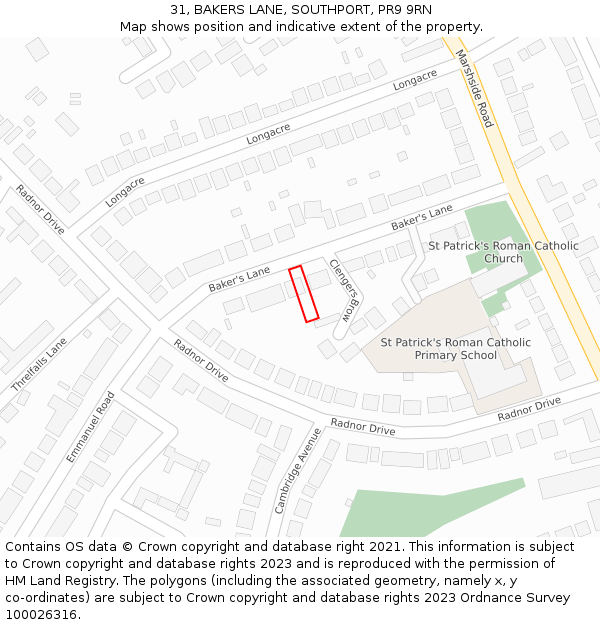 31, BAKERS LANE, SOUTHPORT, PR9 9RN: Location map and indicative extent of plot