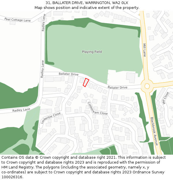 31, BALLATER DRIVE, WARRINGTON, WA2 0LX: Location map and indicative extent of plot