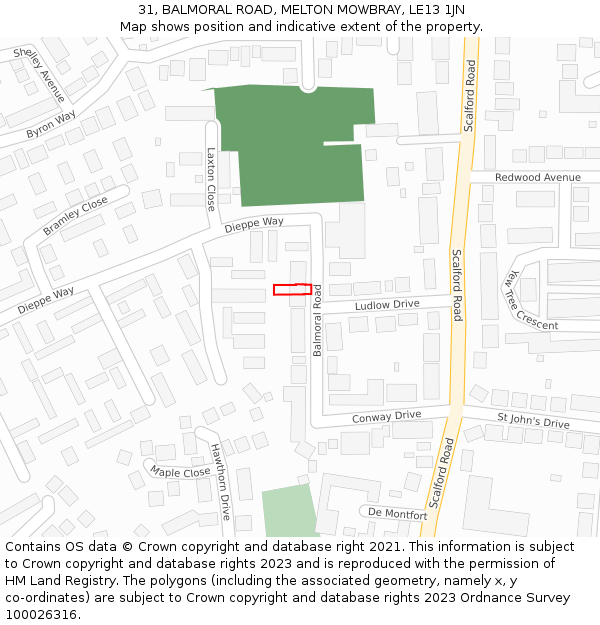 31, BALMORAL ROAD, MELTON MOWBRAY, LE13 1JN: Location map and indicative extent of plot