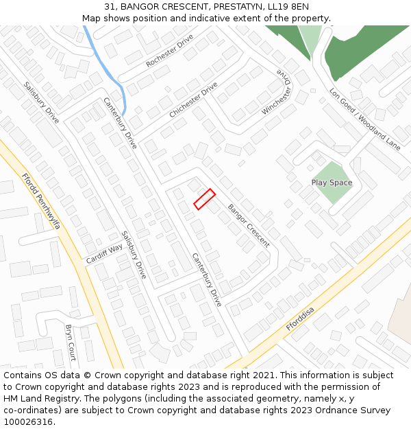 31, BANGOR CRESCENT, PRESTATYN, LL19 8EN: Location map and indicative extent of plot