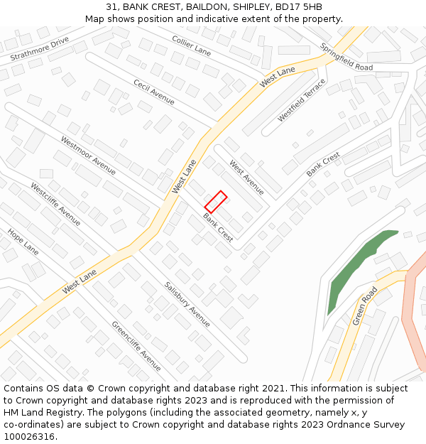 31, BANK CREST, BAILDON, SHIPLEY, BD17 5HB: Location map and indicative extent of plot