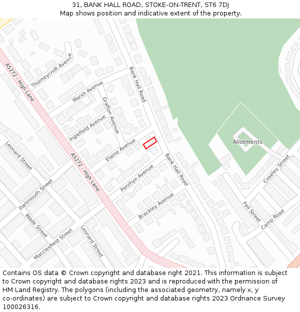 31, BANK HALL ROAD, STOKE-ON-TRENT, ST6 7DJ: Location map and indicative extent of plot