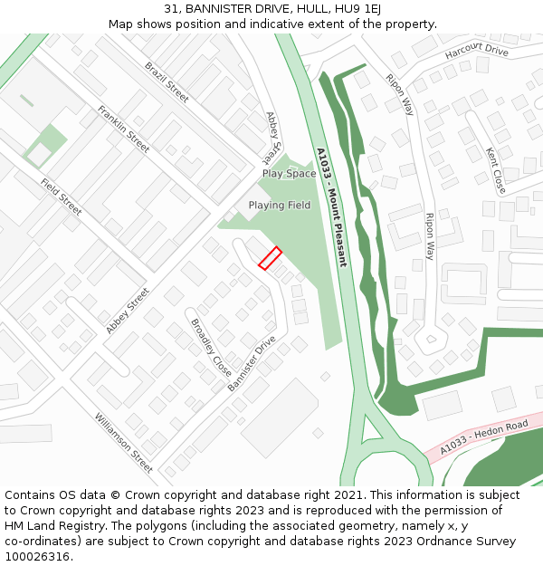 31, BANNISTER DRIVE, HULL, HU9 1EJ: Location map and indicative extent of plot