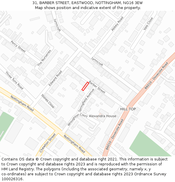 31, BARBER STREET, EASTWOOD, NOTTINGHAM, NG16 3EW: Location map and indicative extent of plot