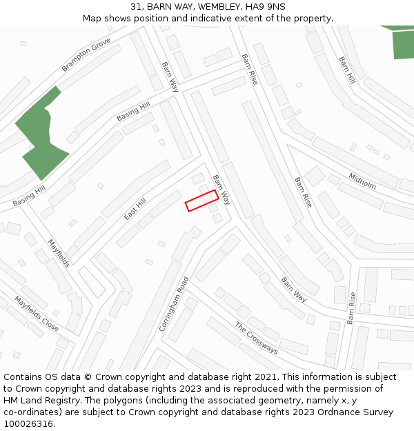 31, BARN WAY, WEMBLEY, HA9 9NS: Location map and indicative extent of plot