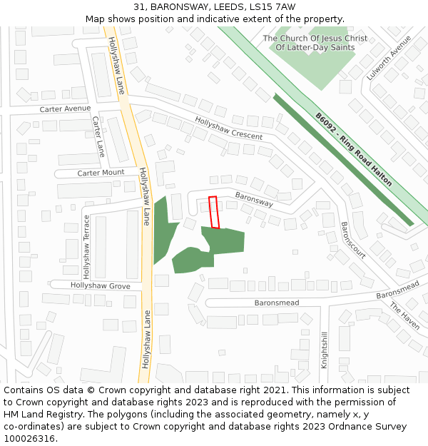 31, BARONSWAY, LEEDS, LS15 7AW: Location map and indicative extent of plot