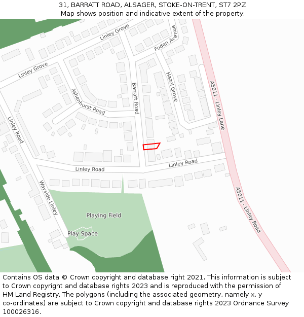 31, BARRATT ROAD, ALSAGER, STOKE-ON-TRENT, ST7 2PZ: Location map and indicative extent of plot