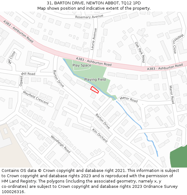 31, BARTON DRIVE, NEWTON ABBOT, TQ12 1PD: Location map and indicative extent of plot