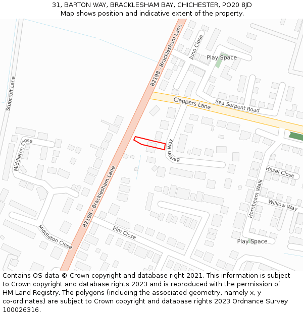 31, BARTON WAY, BRACKLESHAM BAY, CHICHESTER, PO20 8JD: Location map and indicative extent of plot