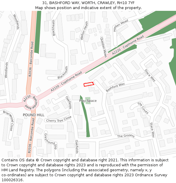 31, BASHFORD WAY, WORTH, CRAWLEY, RH10 7YF: Location map and indicative extent of plot