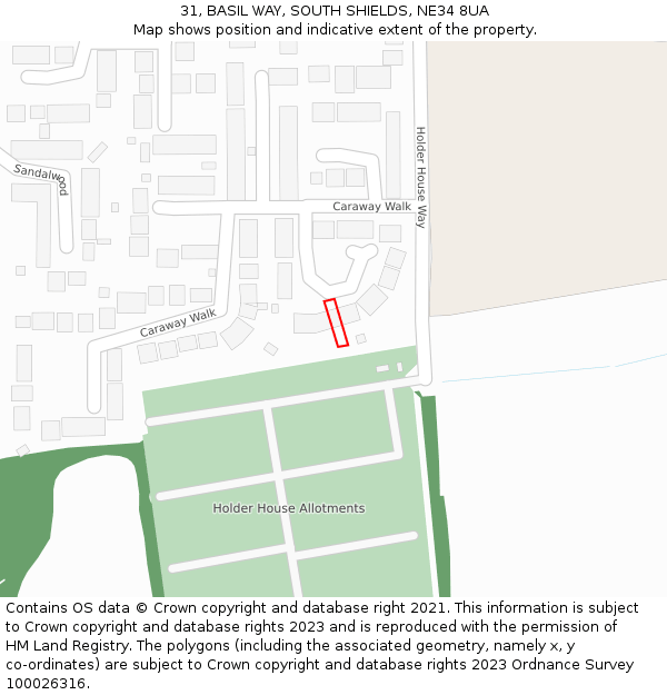 31, BASIL WAY, SOUTH SHIELDS, NE34 8UA: Location map and indicative extent of plot