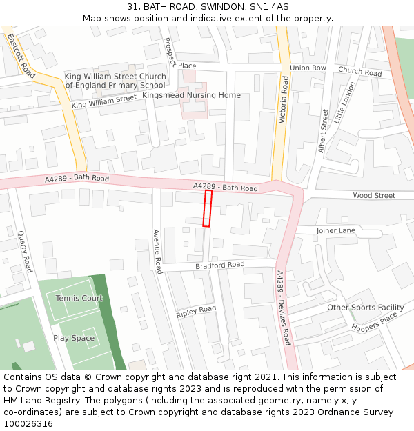 31, BATH ROAD, SWINDON, SN1 4AS: Location map and indicative extent of plot