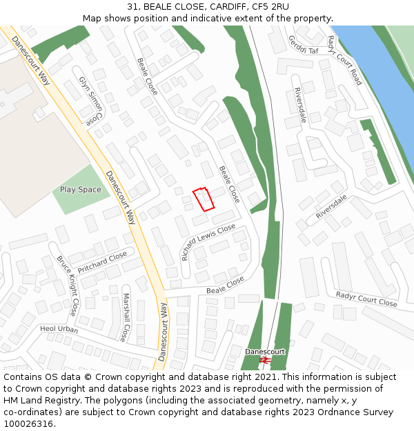 31, BEALE CLOSE, CARDIFF, CF5 2RU: Location map and indicative extent of plot